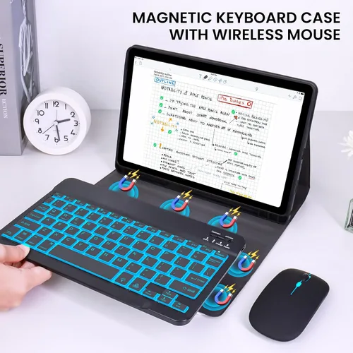 Vista 4 de Funda con teclado retroiluminado de 7 colores con mouse para Samsung Galaxy Tab de 11 pulgadas A11 Plus y A9 Plus, funda de teclado intercambiable