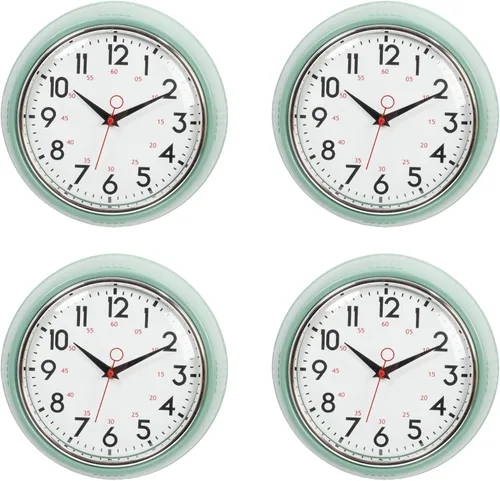 Vista 12 de Kiera Grace, reloj de pared retro con bisel cromado y lente de vidrio convexo, de 9.5 pulgadas, Plástico, Verde, 9.5