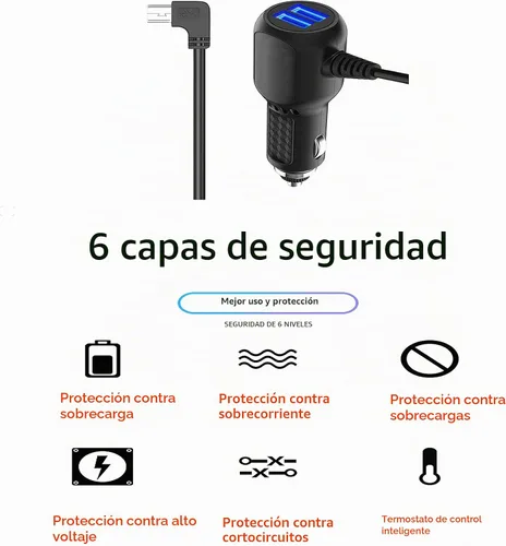 Vista 3 de Cable de carga de coche Cable de alimentación compatible con CARRVAS, Xgody J727, AROVA, AZDOME M550, Pruveeo D90-4CH, Magellan Roadmate, Garmin