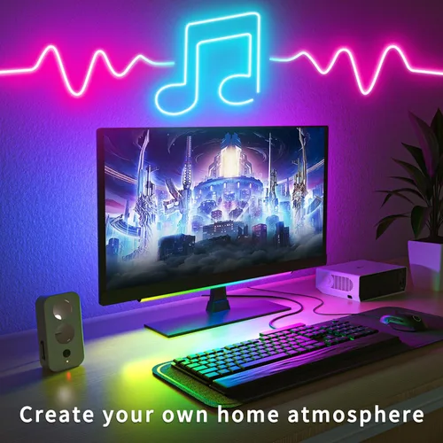 Vista 3 de Cuerda de luces LED de neón de 16.4 pies con aplicación o control remoto, luces LED flexibles, múltiples modos, luces de neón RGB para exteriores