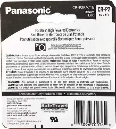 Vista 2 de 3 baterías Panasonic CR-P2 de 6 V para fotos Lith reemplazan CRP2, CRP2P, CRP2S, CR-P2, CR-P2S, DL223A, DLCRP2, EL223AP, K223LA, K223LA-1, PC223