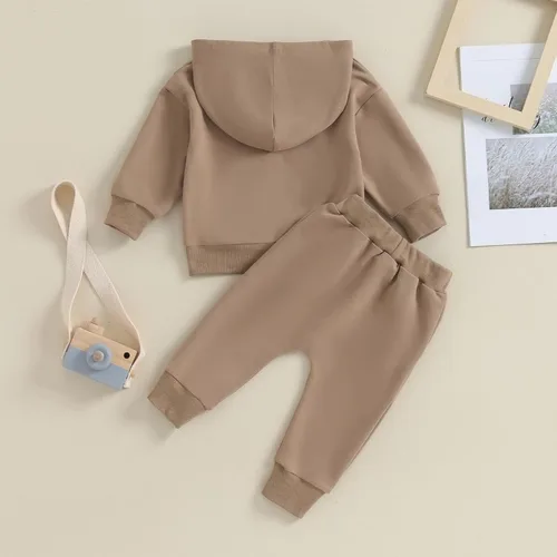 Vista 3 de Conjunto de 2 piezas de sudadera con capucha y pantalones deportivos para bebés y niños pequeños, ropa de otoño e invierno
