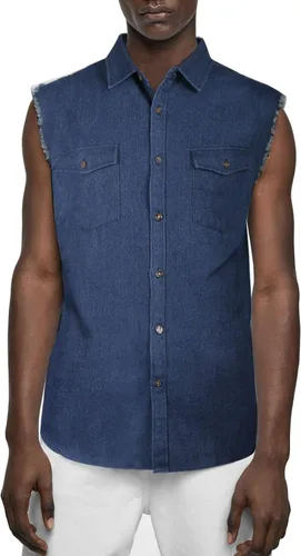 Vista 2 de NUTEXROL - Camisa de hombre sin mangas de mezclillaalgodón con 2 bolsillos frontales