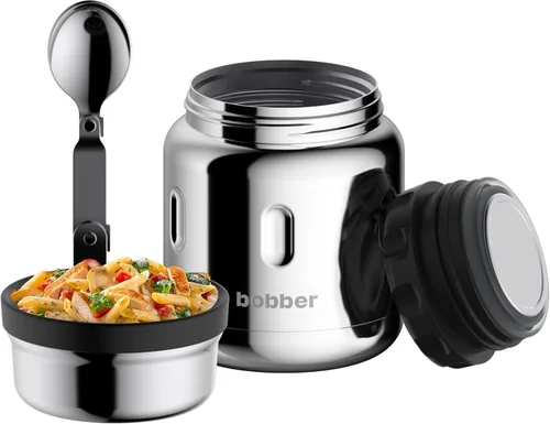 Vista 15 de BOBBER Tarro de alimentos aislado de acero inoxidable de 16 oz con boca extra ancha, cuchara y tazón integrados, mantiene el calor durante 10 horas