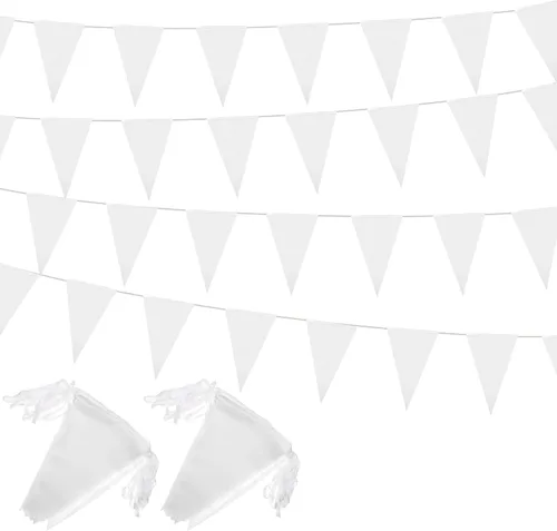 Vista 10 de Panelee Banderines en blanco de 300 pies para colgar, 180 piezas de guirnaldas triangulares para apertura, graduación, fiesta de cumpleaños