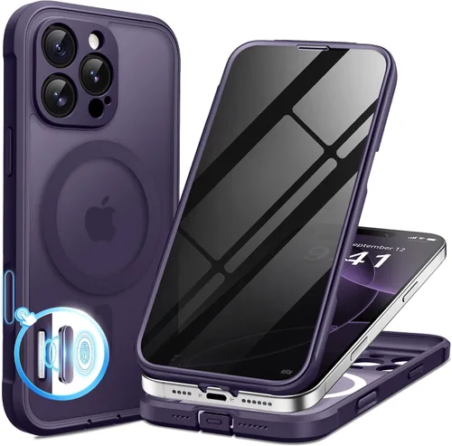 Vista 32 de BERFY Funda para iPhone 17 Pro Max, compatible con MagSafe, protector de pantalla de vidrio integrado, protección de cámara, funda de cuerpo