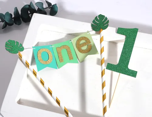 Vista 8 de Wild One Jungle Safari - Decoración para pastel de primer cumpleaños, purpurina dorada y verde, accesorios para tartas