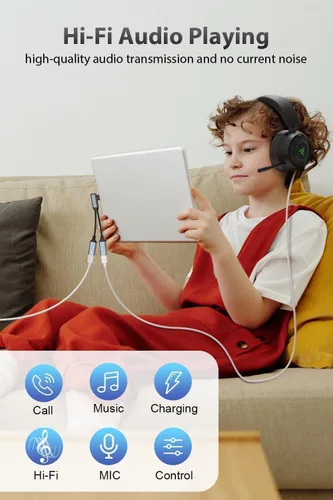 Vista 8 de [Certificado MFi de Apple] Divisor de iPhone para carga y auriculares, adaptador de auriculares Lightning dual compatible con control de música