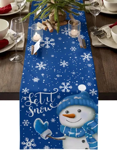 Vista 10 de Camino de mesa de muñeco de nieve de Navidad negro – Lino de algodón de 36 pulgadas de largo, bufandas de vestido de Navidad con copo de nieve
