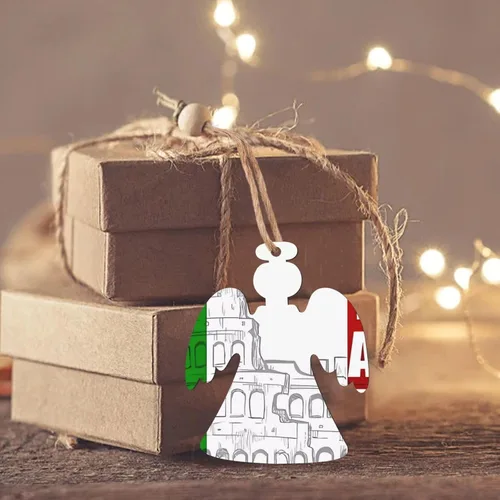 Vista 4 de 4 adornos de Navidad de madera, bandera italiana romana, adorno de árbol de Navidad, adornos de madera para vacaciones, Navidad, decoraciones