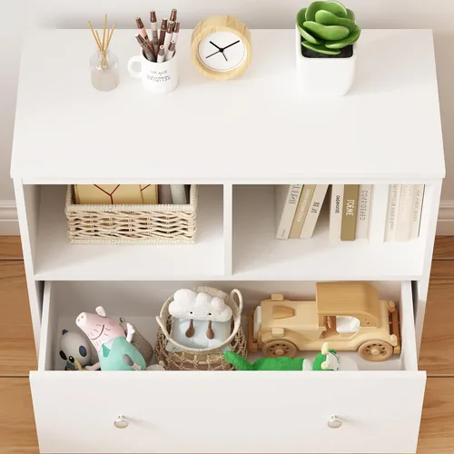 Vista 6 de Ikebana Organizadores y almacenamiento de juguetes para niños, estantería para niños pequeños con cajón, estantería para niños para salas