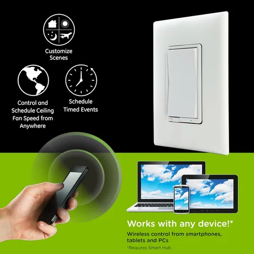 Vista 2 de Enbrighten Z-Wave Plus Controlador de ventilador, funciona con Alexa, Google Assistant, compatible con 3 vías, requiere ZWave Hub