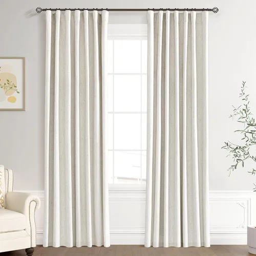 Vista 84 de Joywell - 2 cortinas de lino 100% opacas, con bolsillo para cortinero, trabilla trasera, cinta para ganchos y anillas con clip, con aislamiento