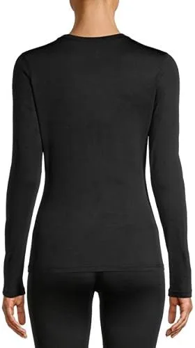Vista 4 de Reebok Camiseta térmica de manga larga con cuello redondo negro para mujer, Negro