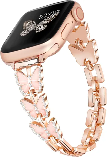 Vista 12 de Wipalor, compatible con la malla para reloj de Apple de 38mm y 40mm, liviana para mujer, pulsera fácil de ajustar, diamante brillante en la oro rosa
