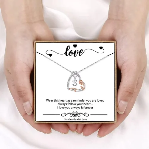 Vista 6 de Regalos para el día de San Valentín para ella, collares con inicial de corazón de rosa, regalos para mujeres, adolescentes, niñas, collar con dije