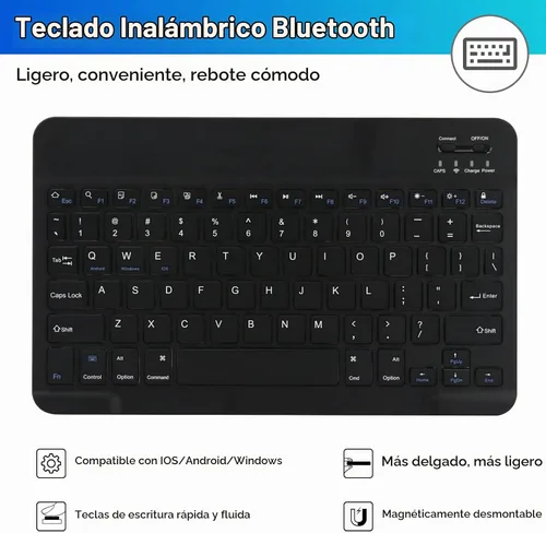 Vista 6 de LAMA Funda de teclado inalámbrico con mouse para iPad de 10.2" de 9ª, 8ª y 7ª generación, teclado Bluetooth desmontable con soporte para lápices