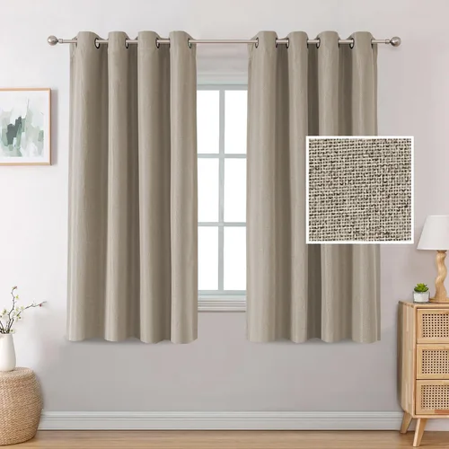 Vista 14 de H.VERSAILTEX Cortinas opacas de lino de 45 pulgadas de largo para dormitorio/sala de estar con aislamiento térmico con ojales, cortinas de lino