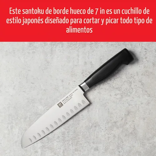 Vista 2 de ZWILLING Four Star 7-inch Hollow Edge Santoku Knife Negro/ acero inoxidable