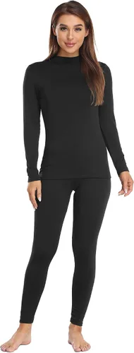 Vista 5 de Conjunto de ropa interior térmica con cuello alto falso para mujer, forro polar ultrasuave y cálido