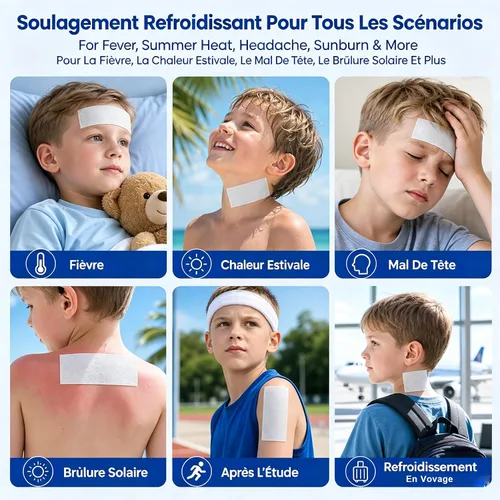 Vista 7 de Parches refrescantes para niños para aliviar la fiebre y aliviar el dolor, 20 unidades de alivio refrescante para aliviar la fiebre, alivia el dolor