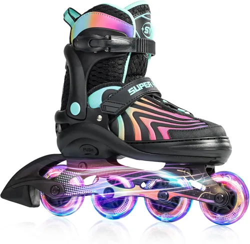 Vista 8 de SUPER YOUNGSTER Patines en línea para niñas, niños y niños de 4 a 12 años, patines ajustables con luces para jóvenes y adolescentes de 8 a 12 años