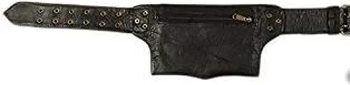 Vista 4 de Cangurera de cuero vintage para hombre y niño, bolsa de cuero para hombre, cinturón de mensajero, regalo para hombres y mujeres (negro)