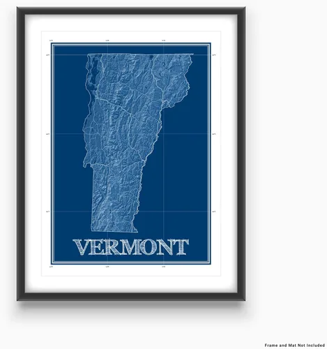 Vista 2 de Vermont Map Print, Blueprint Wall Art Poster, VT Decor, US State Maps
