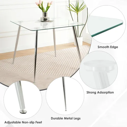 Vista 6 de Juego de mesa de comedor de cristal plateado para 2, juego de mesa cuadrada de lujo moderno de 36 pulgadas, juego de mesa de cocina minimalista de 3