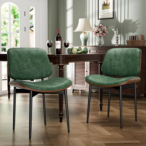 Vista 15 de YaFiti Juego de 2 sillas de comedor, sillas de comedor y cocina modernas de mediados de siglo, sillas tapizadas de piel sintética con diamantes