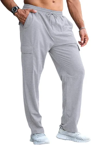 Vista 7 de CTU Pantalones deportivos holgados de moda para hombre, ligeros, para entrenamiento, pantalones deportivos con parte inferior abierta con bolsillos