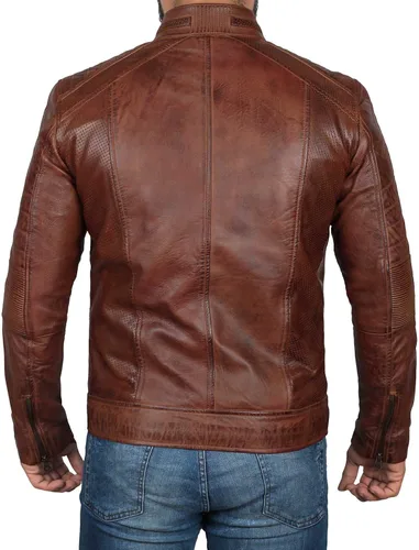 Vista 3 de Blingsoul Leather Jacket Men - Distressed Cafe Racer Leather Motorcycle Jacket Men