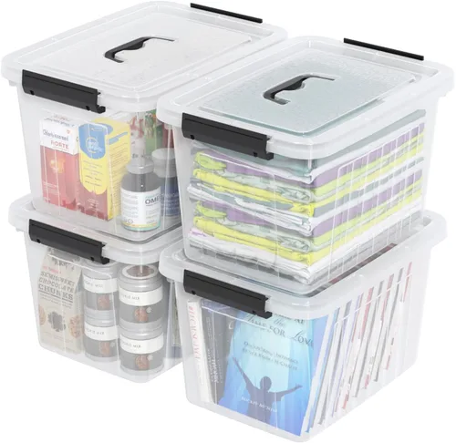 Vista 7 de Kiddream Juego de 4 cajas de almacenamiento transparentes de 20 L con asa, cajas de almacenamiento con tapa