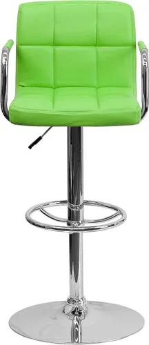 Vista 17 de Flash Furniture Taburete de bar de altura ajustable de vinilo acolchado gris contemporáneo con brazos y base cromada
