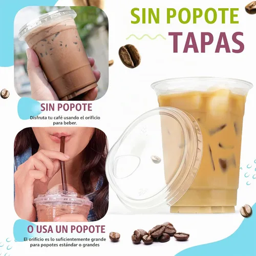 Vista 4 de FROZIP - Tazas de café de plástico con tapas para sorbos, paquete de 50, 16 onzas