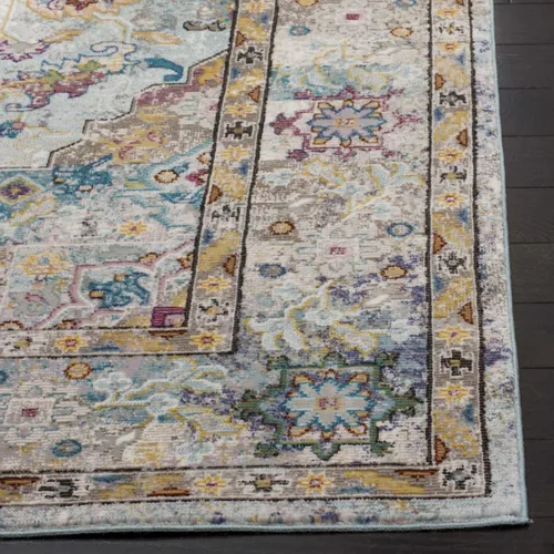 Vista 5 de SAFAVIEH Aria Collection - Alfombra de pasillo de 2 x 6 pies, color beige y azul, diseño bohemio chic envejecido, no desprende pelusa y de fácil