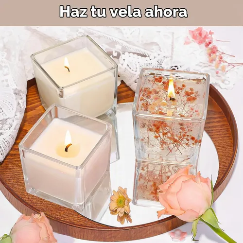 Vista 3 de CONNOO Paquete de 12 tarros de vela cuadrados transparentes de 9 onzas para hacer velas, recipientes vacíos de vidrio grueso a granel con tapas