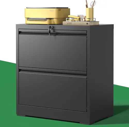 Vista 17 de Archivador de 2 cajones, archivador lateral de metal con cerradura, gabinete organizador de almacenamiento de oficina en casa para archivos de Negro