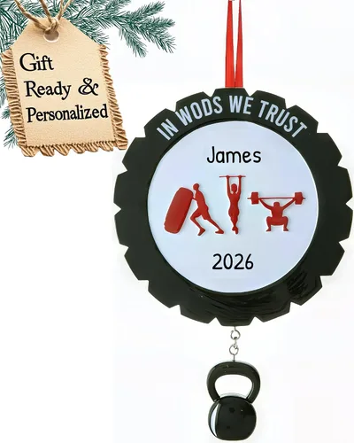 Vista 13 de Adornos de levantamiento de pesas personalizados para árbol de Navidad, adorno de entrenamiento, adorno de levantamiento de pesas, adorno de barra