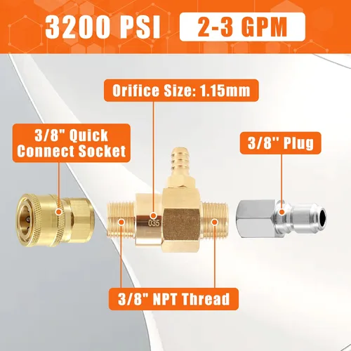 Vista 6 de PWACCS Inyector químico para lavadora a presión, kit de inyector aguas abajo con conectores de 3/8 pulgadas, 2-3 GPM, 3200 PSI