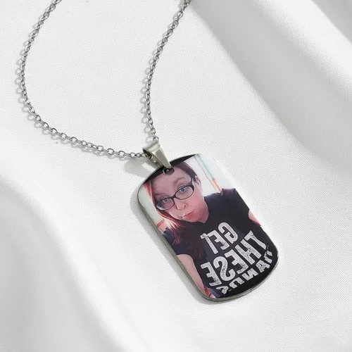 Vista 7 de Collar con colgante de etiqueta de perro con foto personalizada, fecha, texto, imágenes, collar de acero inoxidable personalizado para hombres