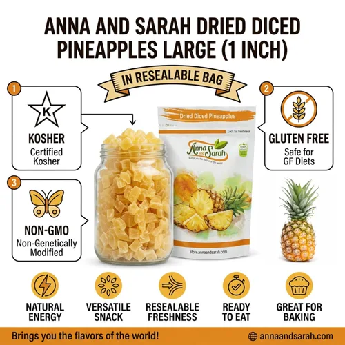 Vista 5 de Anna and Sarah - Piñas secas en cubitos grandes, 1 libra en bolsa resellable Kosher, sin gluten, sin OMG