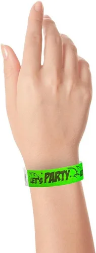 Vista 3 de 500 pulseras Wristco Let's Party Tyvek para eventos, a prueba
