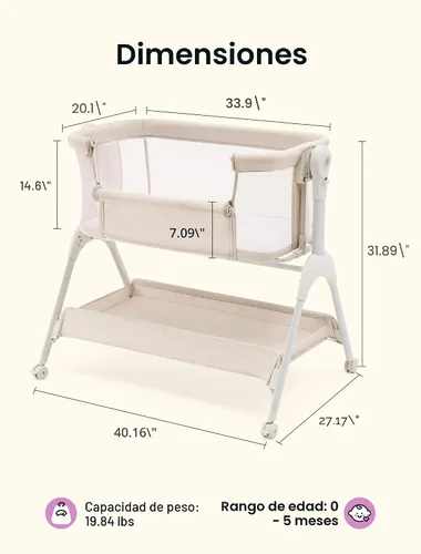 Vista 9 de HARPPA Cuddly Sway - Moisés mecedora 3 en 1 Crema de arena