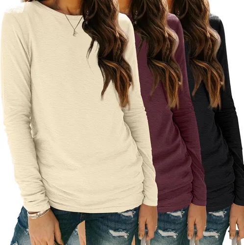 Vista 45 de SUNBS Paquete de 3 camisas de manga larga para mujer, ajuste holgado, ropa de otoño, ropa de moda 2025, camisetas básicas de entrenamiento, trajes