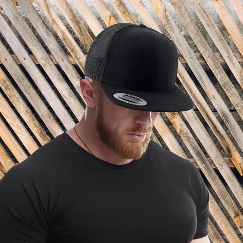 Vista 4 de Trendy Apparel Shop Flexfit - Gorra de malla con cierre de cremallera a presión de 5 paneles en blanco