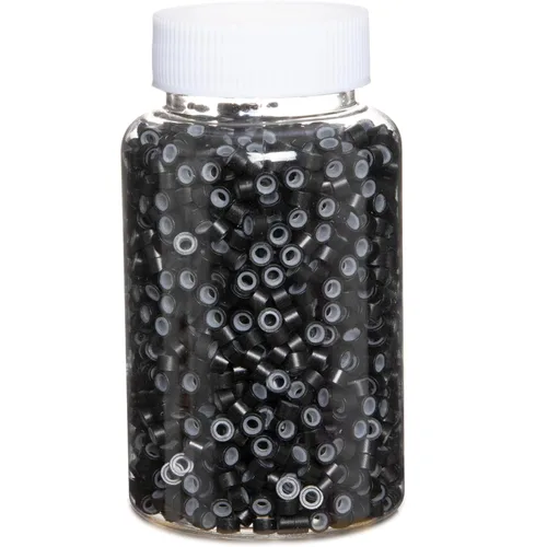 Vista 10 de Anillas de microenlace de 4 mm con forro de silicona, cuentas de oropel para extensiones de pelo, 300 unidades, color negro