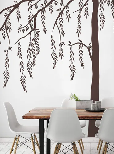 Vista 2 de Calcomanía de árbol de sauce llorón frondoso (esquema B, 96 pulgadas)