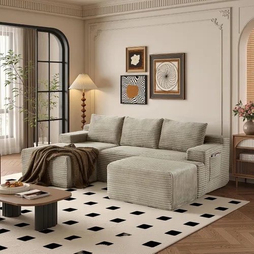 Vista 13 de Sofás seccionales de 105" para sala de estar, sofá cloud con forma de L tapizado, sofás modulares sin estructura rígida, sofá seccional moderno
