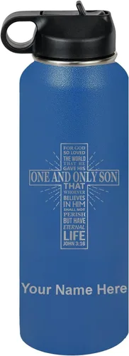 Vista 22 de LaserGram Botella de agua personalizada, versículo bíblico John 3-16, acero inoxidable de doble pared aislada al vacío con popote superior, regalo